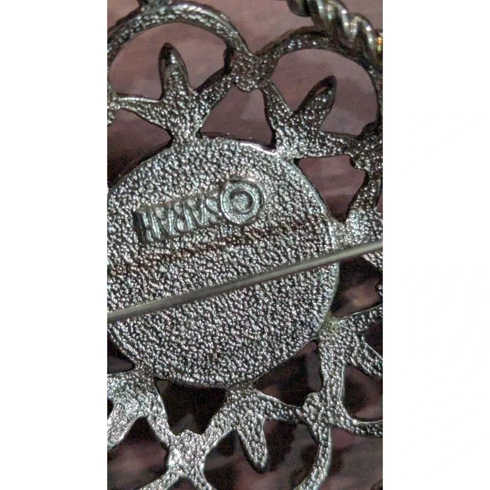 Sarah Coventry Vintage Red Cabochon Silver Tone Square‎ Filigree Brooch Pendant